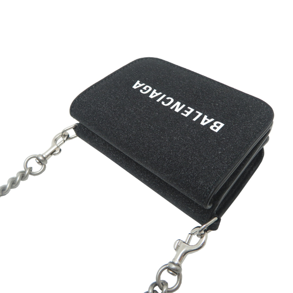 Balenciaga Women's Chain Wallet, Tri-fold Wallet 618145, Leather, Black - Picture 4 of 9